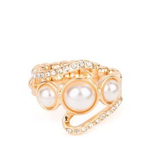 gold rhinestone and pearl paparazzi ring